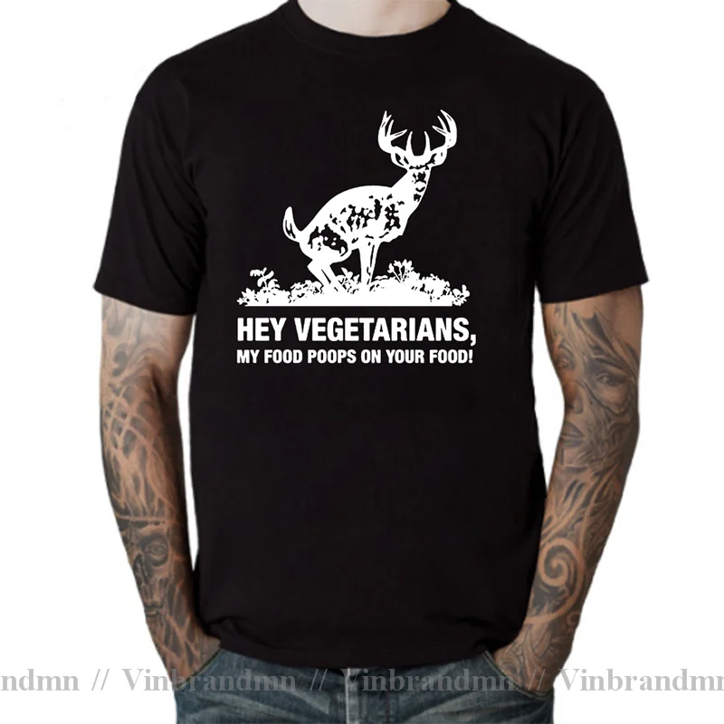 Raw Tee Shirt Hey Vegetarians My Food Poops on Your Food Deer Hunt Premium Men's T-Shirt Funny Short Sleeve Cotton Men T Shirts