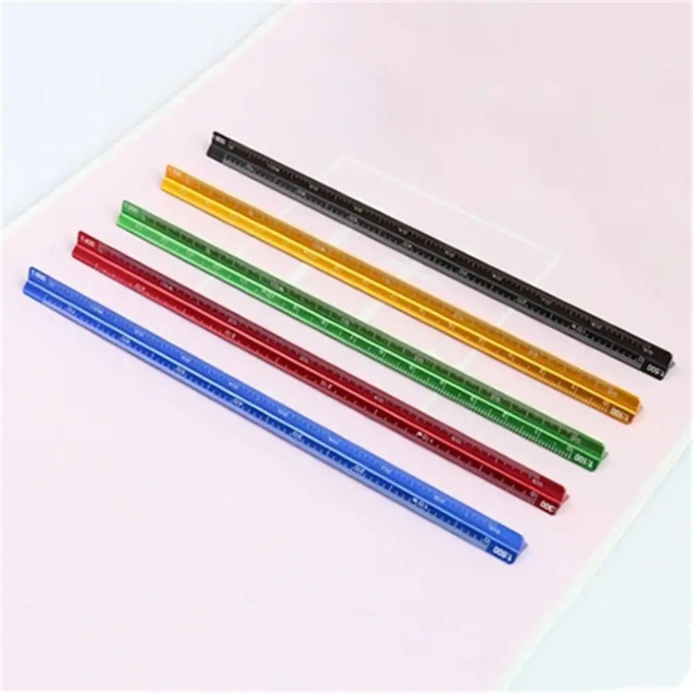 Aluminum Alloy Triangular Scale Ruler Multi-function Technical Measuring Ruler Colorful 15cm 30cm Metal Ruler Drawing Tools