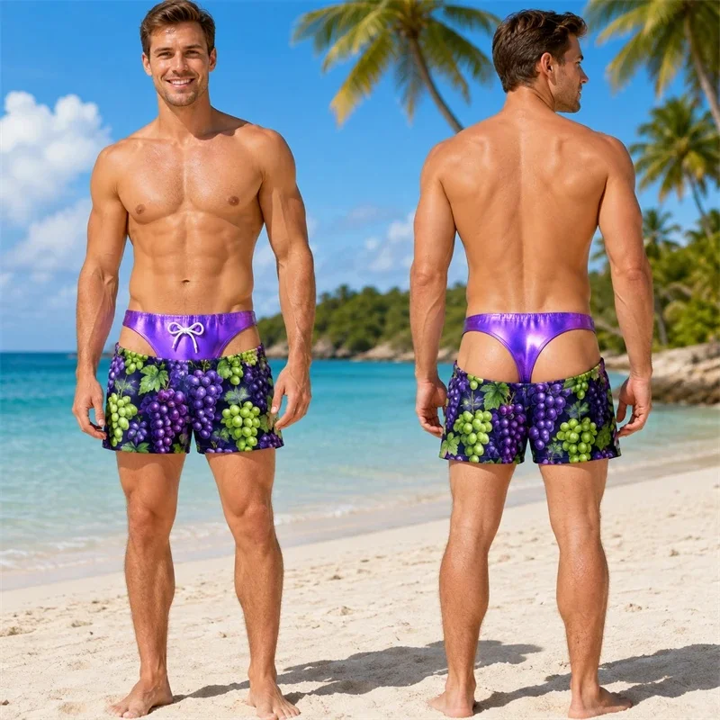 Men's fun 3D printed swim trunks, Hawaiian style quick drying summer beach shorts, unique casual and fashionable styling