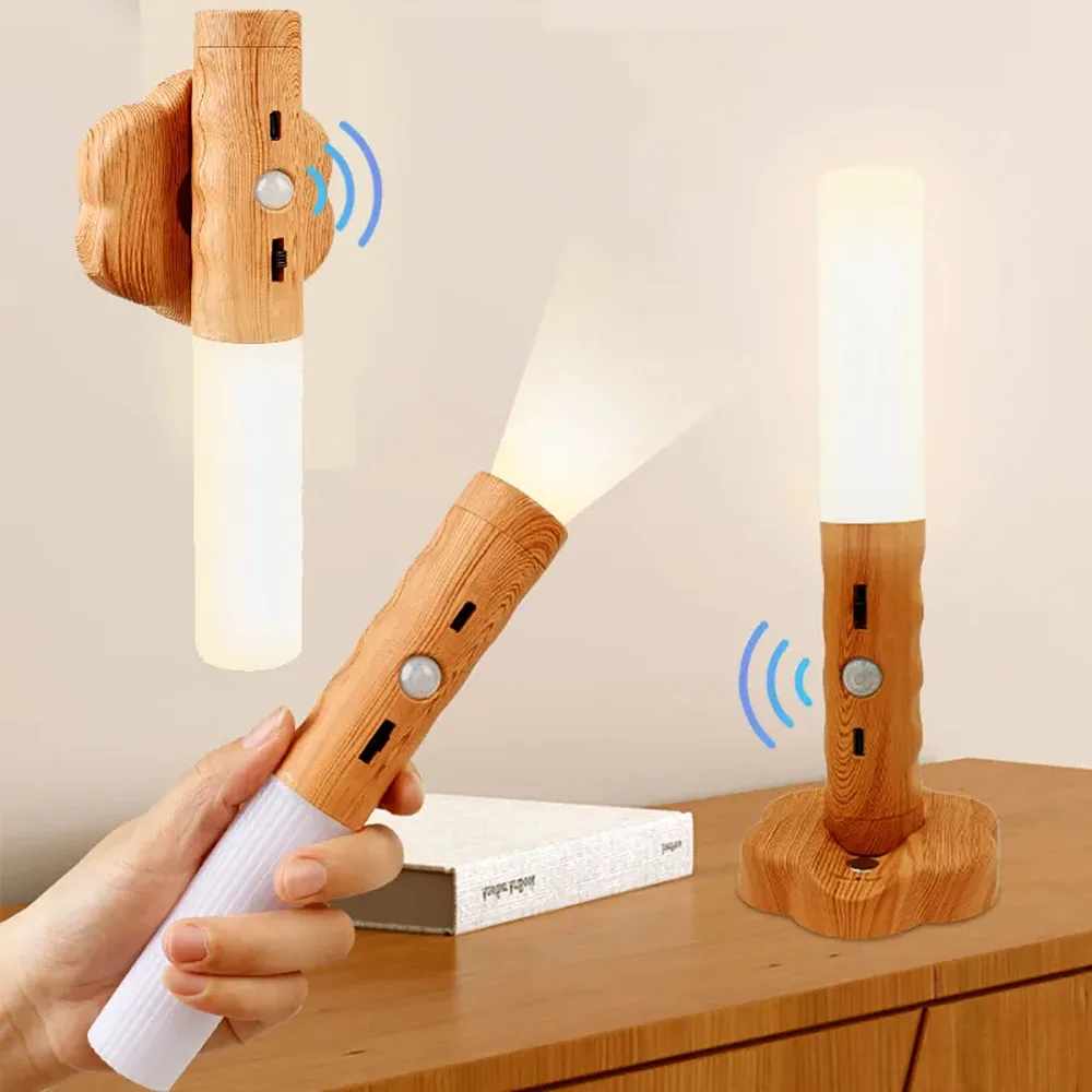 Lampka nocna na USB z drewna ściana magnetyczna lampka do szafka kuchennego do domu klatka schodowa do sypialni lampa stołowa nocne oświetlenie