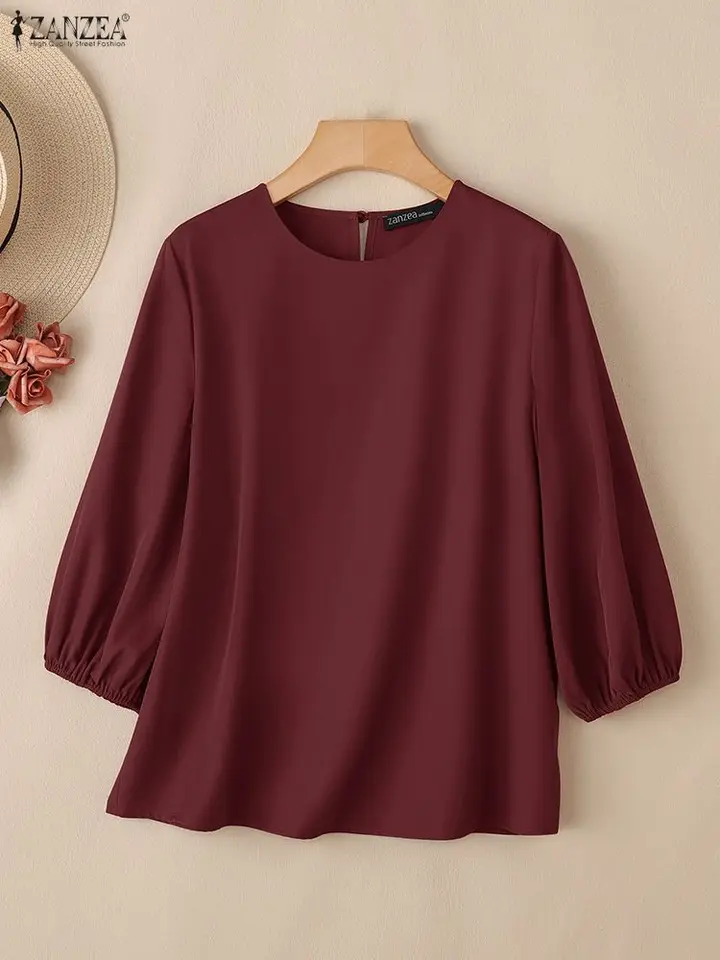 ZANZEA Women Elegant 3/4 Lantern Sleeve Office Blouse 2026 Spring