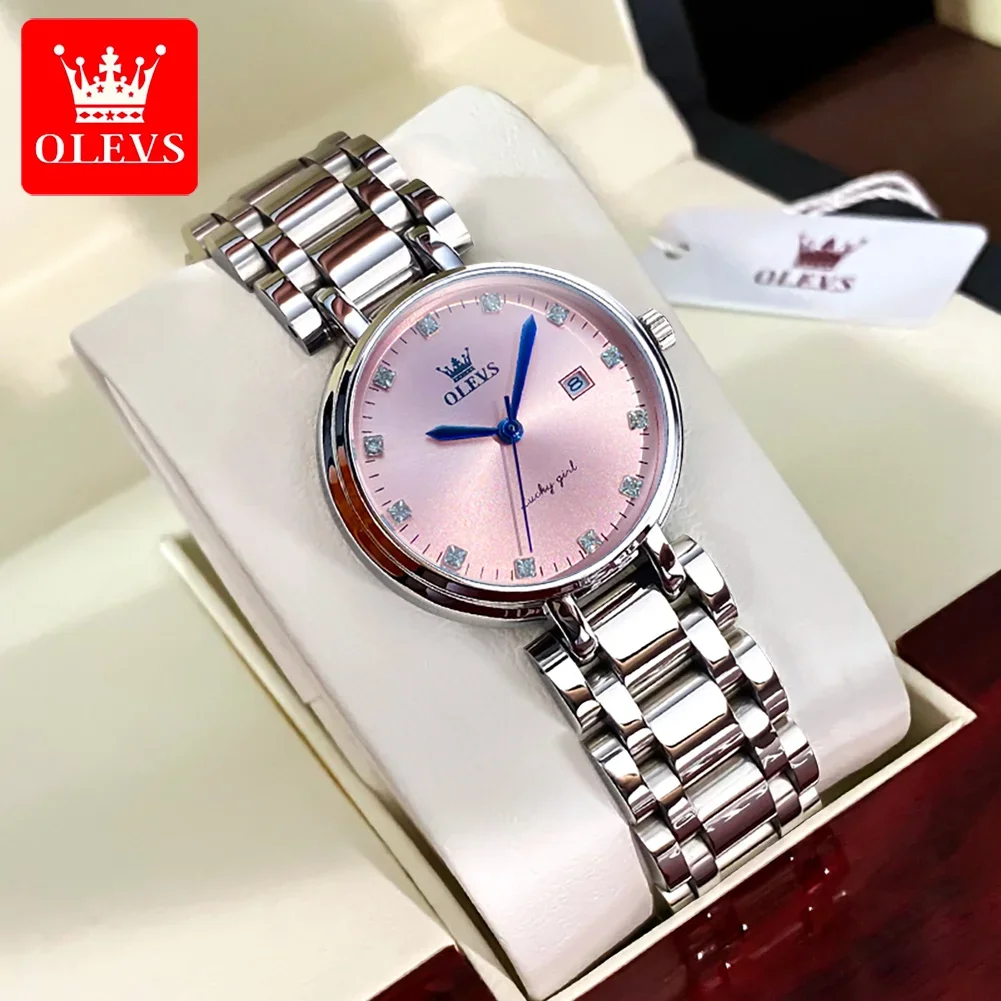 OLEVS 5575 Luxury Brand Silver Stainless Steel Women Watches Rhinestone Dial Calendar Waterproof Fashion Woman Quartz Wristwatch