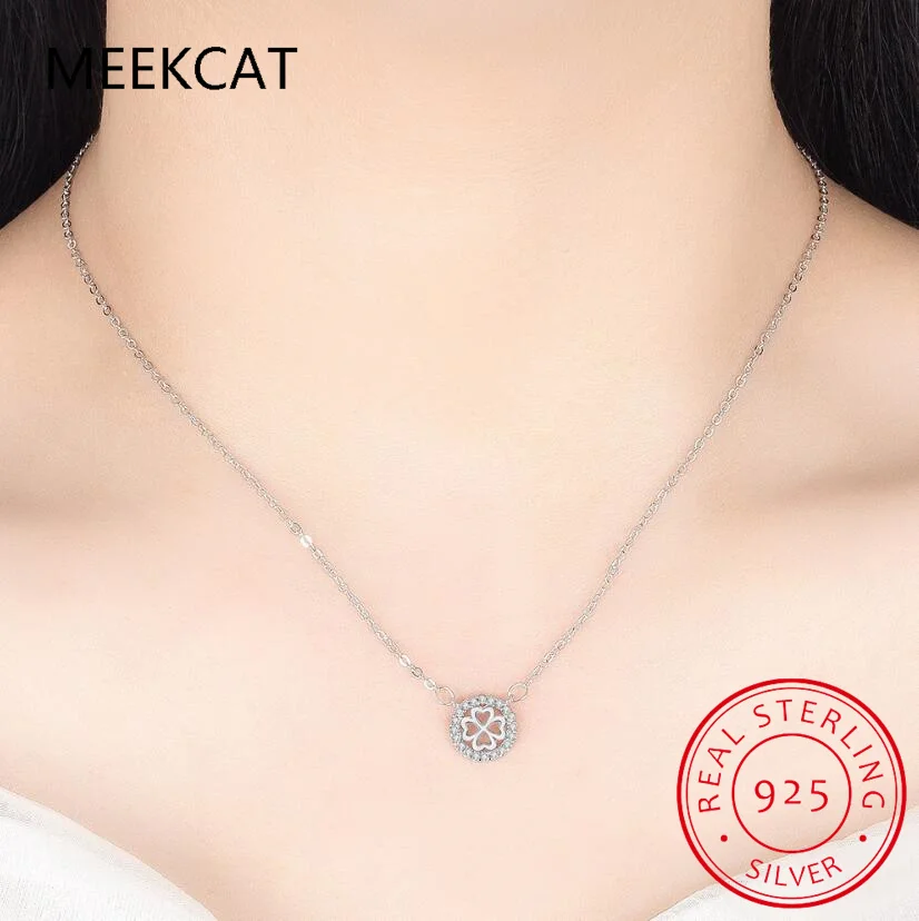 925 Sterling Silver Lucky Four Leaf Clover Necklace for Women Plated Gold Pendant Bead Necklace Fine Party Jewelry Gift