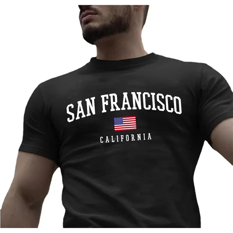 Sanfrancisco Est.1776 California Letter Men T-Shirt Casual USA Flag Fashion Personality Tee Breathable Soft T Shirt Man Clothing