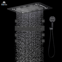 M Boenn Luxurious 5 Functions Shower Set Bathroom Faucets Ceiling Black Shower Head Rainfall Push Button Thermostatic Controller