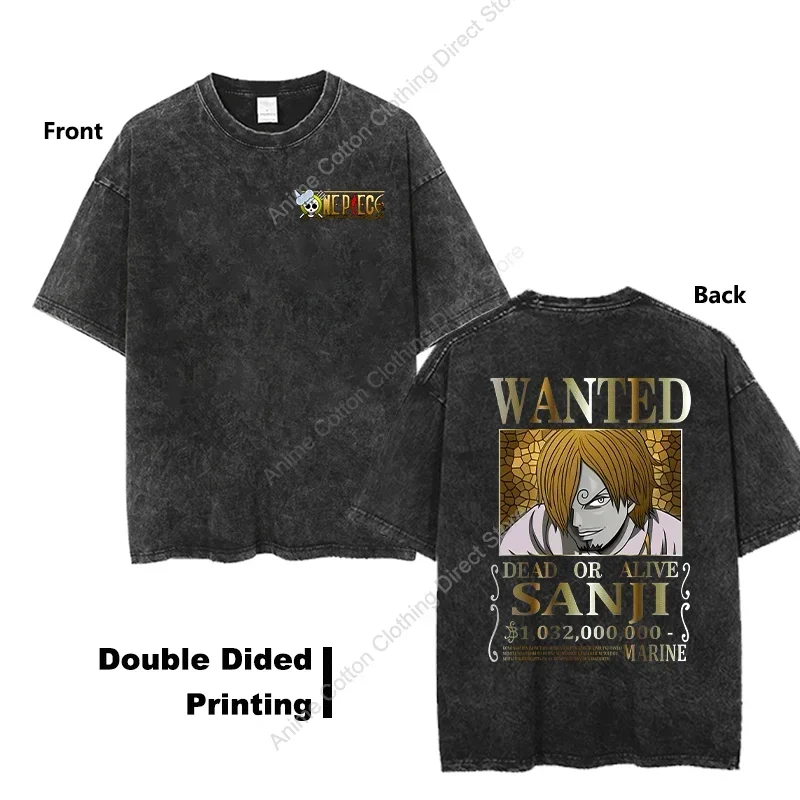 Anime Double Sided Print Wanted Sanji T Shirt Cotton Vintage Oversized T-shirt Y2k Harajuku Hip Hop Casual Unisex Loose Tees