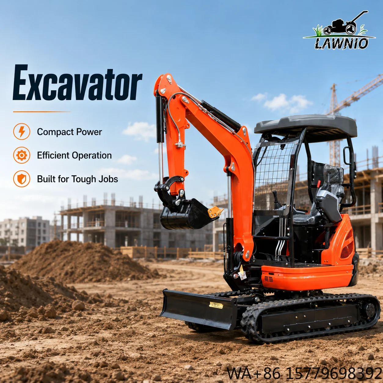 Factory CE EPA Euro 5 18.5KW Engine Mini Excavator  With AC Cabin Canopy Rubber Steel Track Farm Mini Excavator
