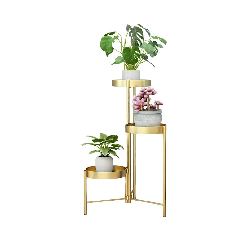 

Nordic iron flower rack, high and low, 4-plate folding, light luxury style, indoor living room, multi-layer green plant rack