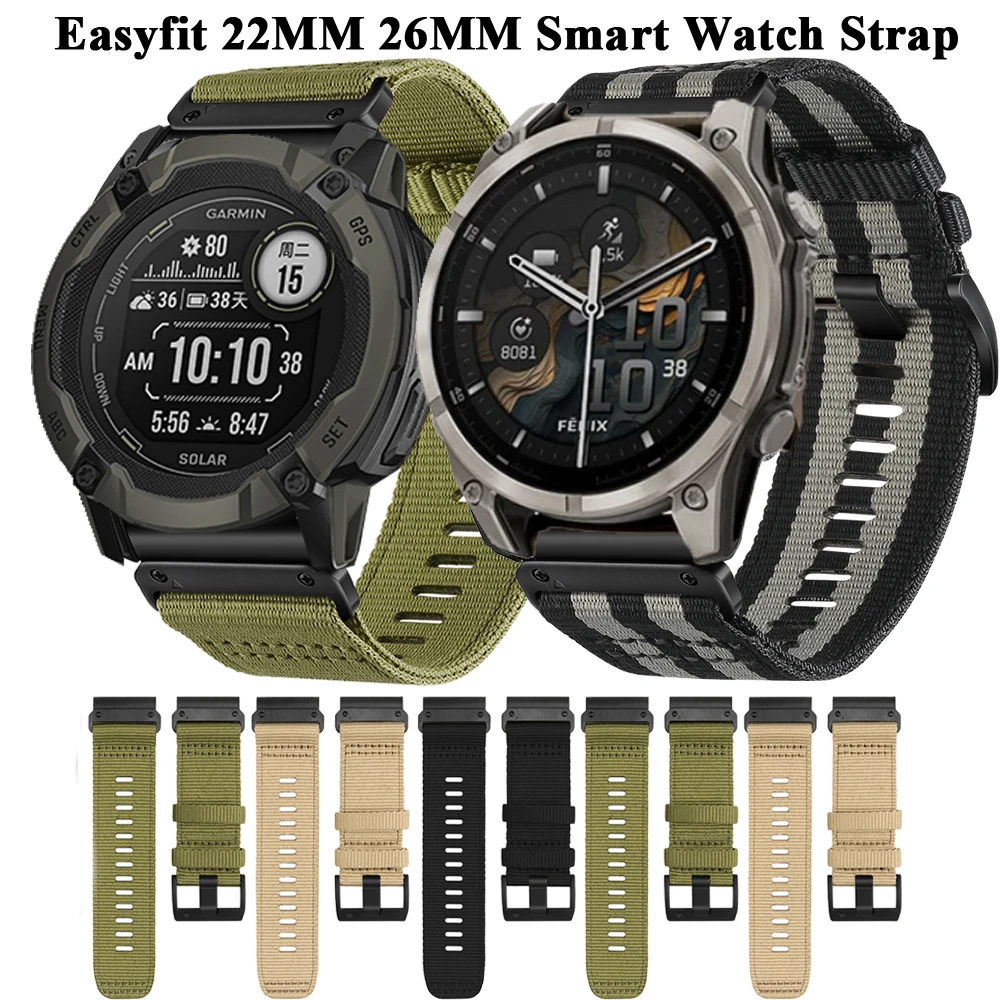 

Quickfit 22 26 mm Nylon Strap For Garmin Watch Fenix 7 Pro 7X 5 6 6X 8 47mm 51mm Tactix 8/7 Pro Enduro 1 2 3 Instinct 2X/3 Band