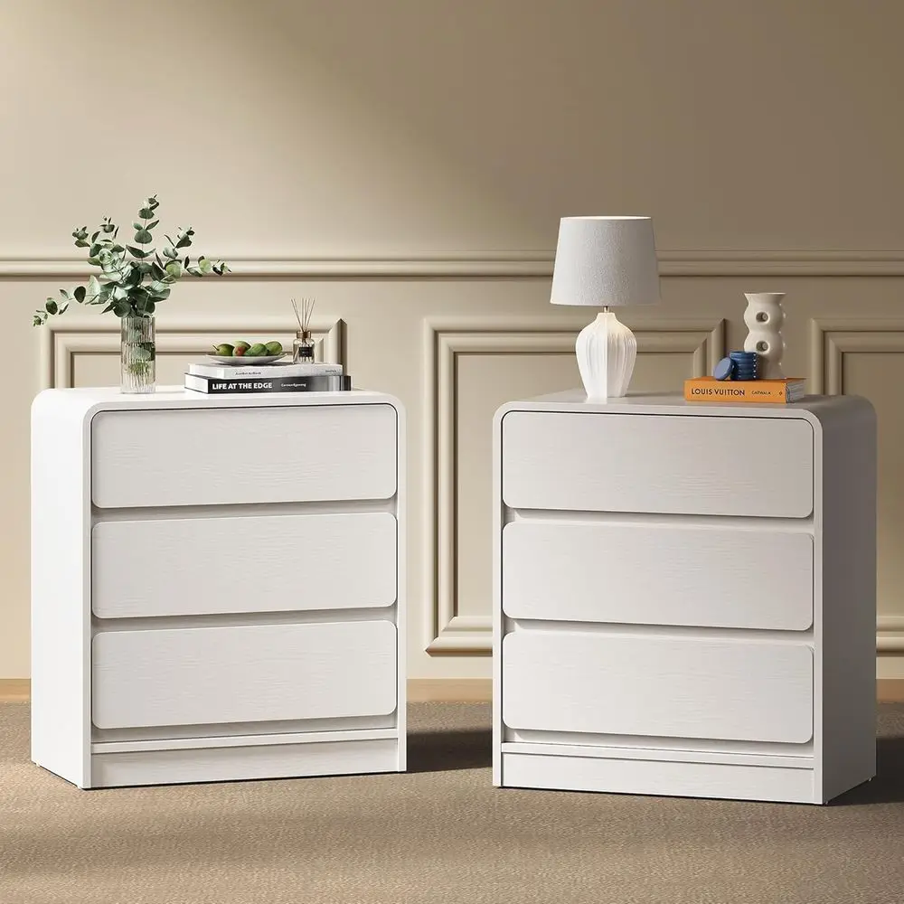 

2-Piece Nightstand Set with Storage, Curved Wooden End Tables for Bedroom, Home Office, Entryway