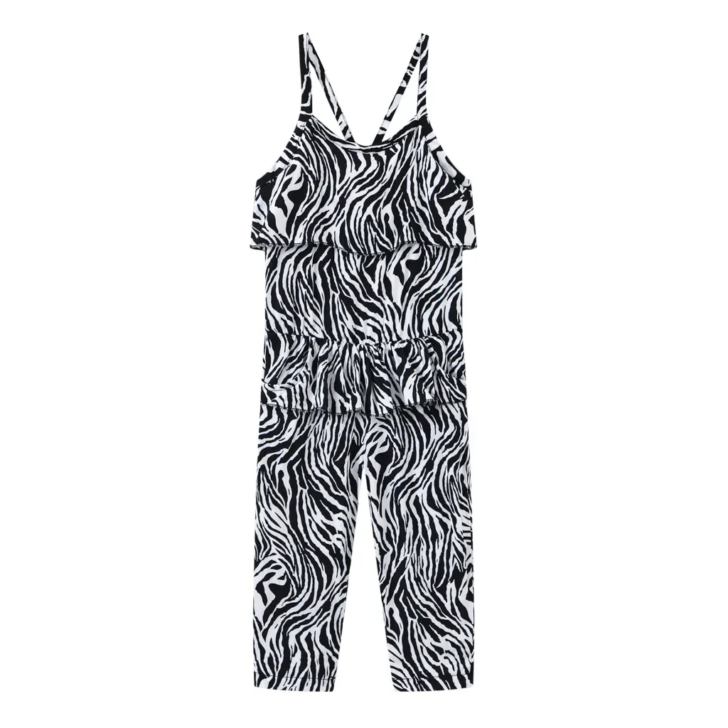New 2025 Girls Summer Fashion Floral Print Strappy Romper Cute Cartoon Flower Casual Loose Jumpsuit Beach Vacation Rompers