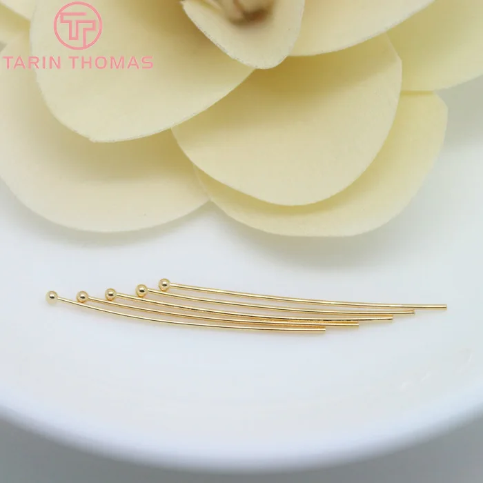 (5217)50PCS 100PCS18MM 30MM 40MM 24K Gold Color Plated Brass Ball Pins Connect Beads Pins High Quality Diy Jewelry Accessories