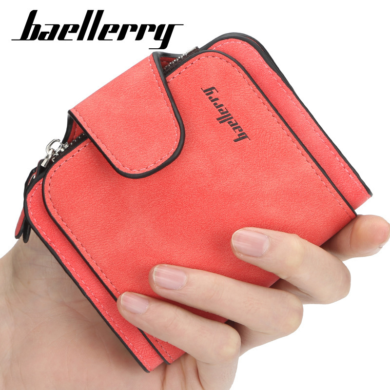  Baellerry Women's Fashion Short Wallet Multi-Card Holder Coin Purse Buckle Abrasive Leather PU Zipper Wallets 