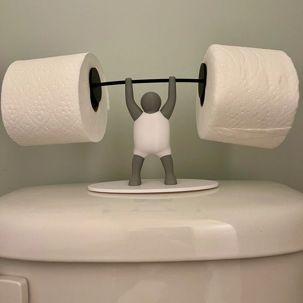 Funny Weightlifter Toilet Roll Holder Fitness Weightlifting Villain Bathroom Roll Holder 3D Printable Toilet Paper Holder