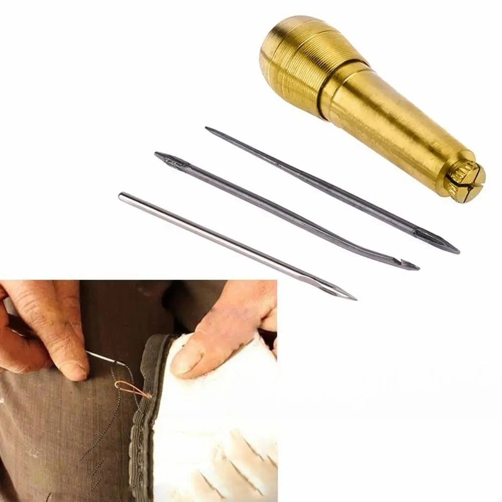 Leather Sewing Kit DIY Leather Awl Sewing Needle With Copper Handle Set Leather Canvas Tent Shoes Repairing Tool Nylon Thread