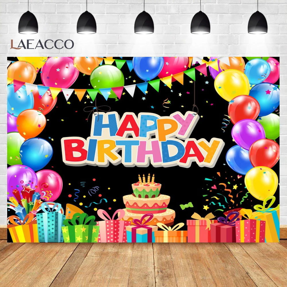 Laeacco صور خلفيات بالونات الطفل حفلة عيد ميلاد ديكور العلم هدية أشرطة الأسرة صورة التصوير خلفية استوديو الصور