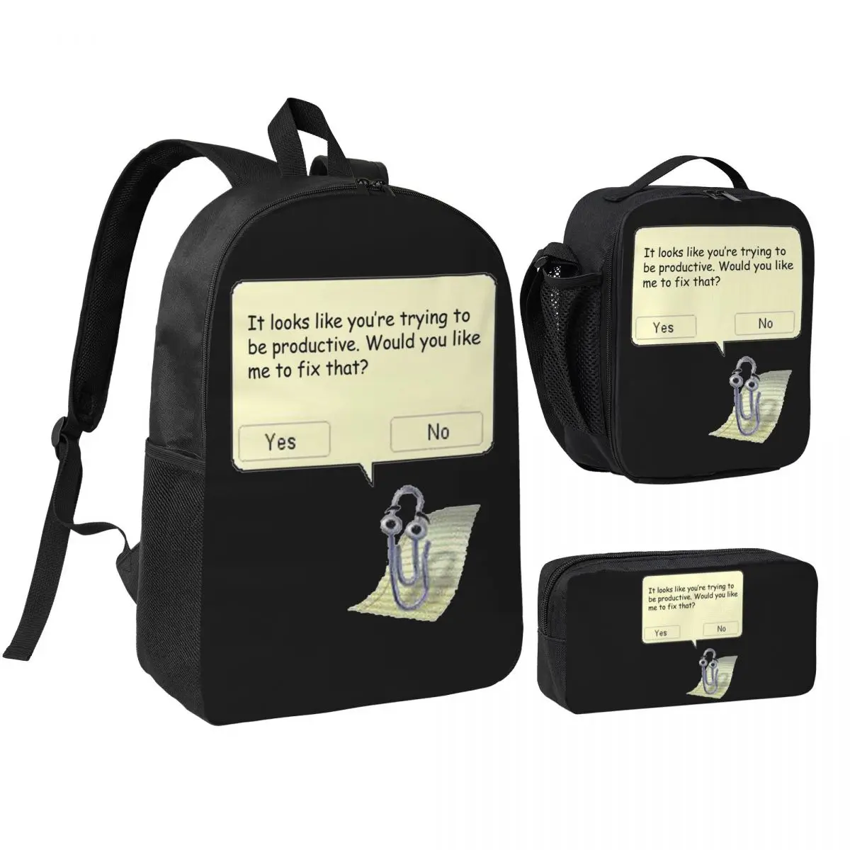 

Clippy Backpack Student BookBag School Bag Shoulder Bags 3ps Insulated Lunch Bag Pencil Case