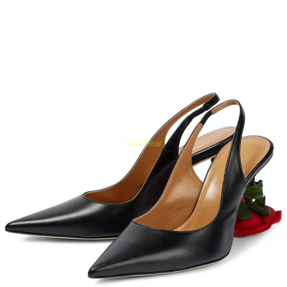 

Sexy Rose Heel Slingback Buckle Strap Pumps Pointed Toe Metal Leather Slip On New Arrivals Fashion Women Modern Shoes