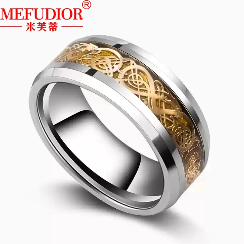 Tungsten Gold Dragon Men and Women Ring White\Yellow Gold Colour Hip Hop Wedding Band High Quality for Couple Party Jewelry Gift