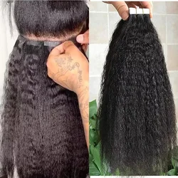 Tape In Kinky Straight Human Hair Extensions Brazilian Hair Adhesive Extensions Skin Weft Black 100% Real Human Hair for Women