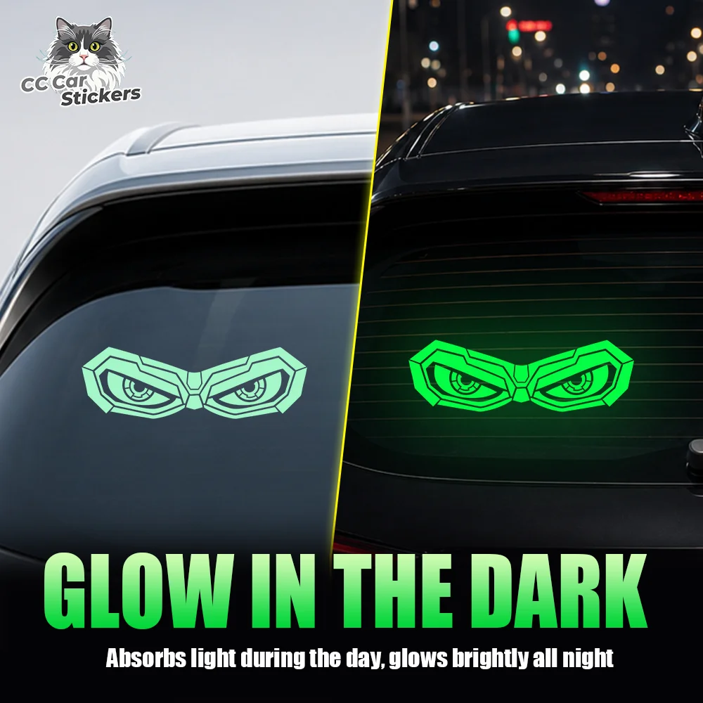 Cyber Robot Eyes Glow in the Dark Car Sticker Luminous Vinyl Decal Waterproof Rear Window Bumper Sci-Fi Auto Styling Decor Set