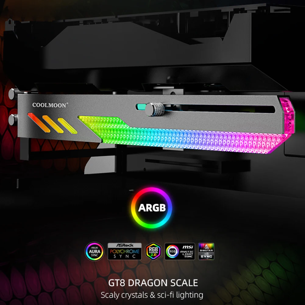 COOLMOON GT8 Graphics Card Bracket 5V ARGB Synchronous Horizontal GPU Support VGA Holder Video Card Stand PC Case DIY Accessory
