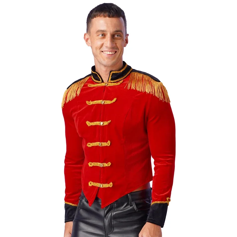 Chaqueta de circo para hombre, traje de Showman, esmoquin de terciopelo con flecos en el hombro, ropa de actuación para carnaval y Halloween