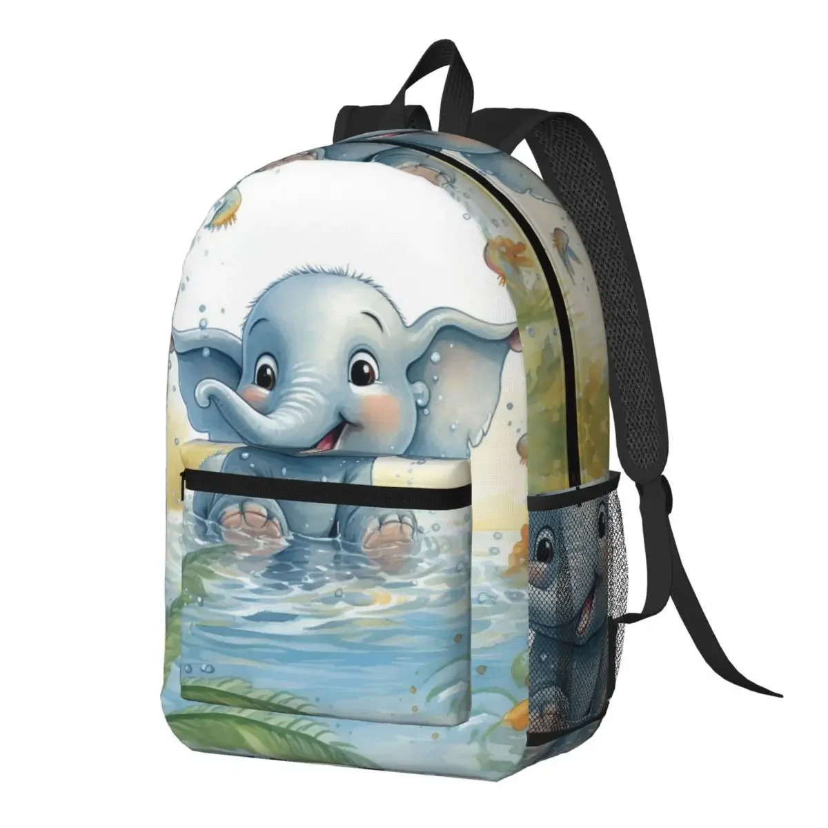 Adorable Cartoon Elephant Print Backpack Daypack Large Capacity Boys Girls BookBag School Bag Shoulder Bags for Men Women