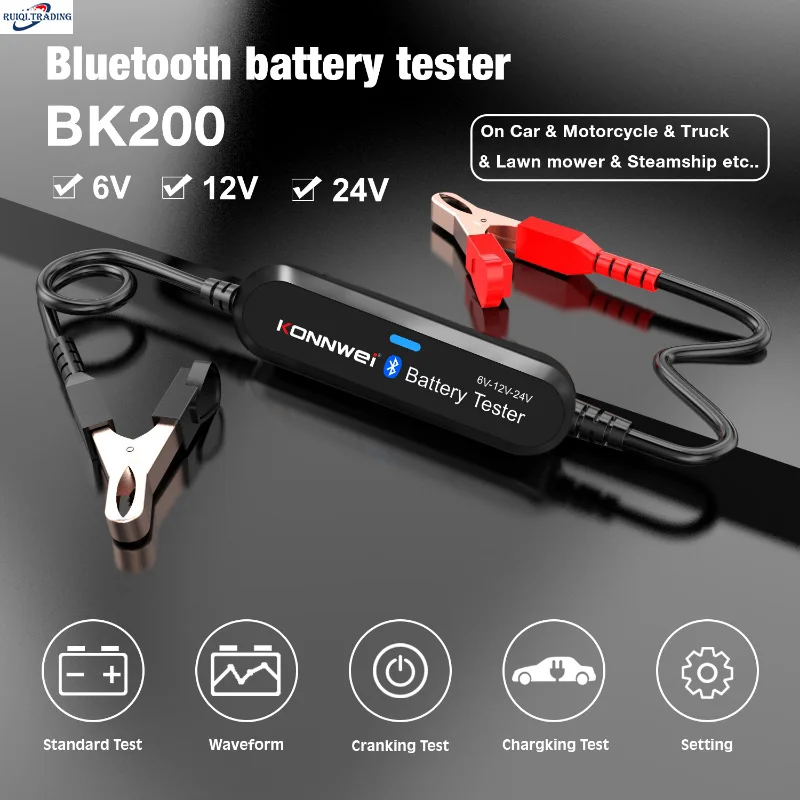 

KONNWEI BK200 Battery Tester Car Charger 6V 12V 24V Inspection Tools Bluetooth Connect High Precision Auto Battery Tester Tool