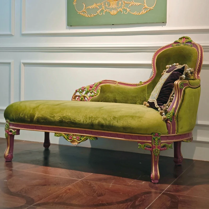 Concubine couch all solid wood hand-carved noble fabric lazy sofa chair beauty couch
