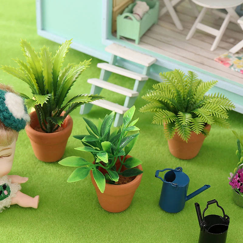 Dollhouse Miniature Tree Potted Green Leafed Cactus Potted Plant Green Plants Garden Decoration Dollhouse Collection Kids Toy