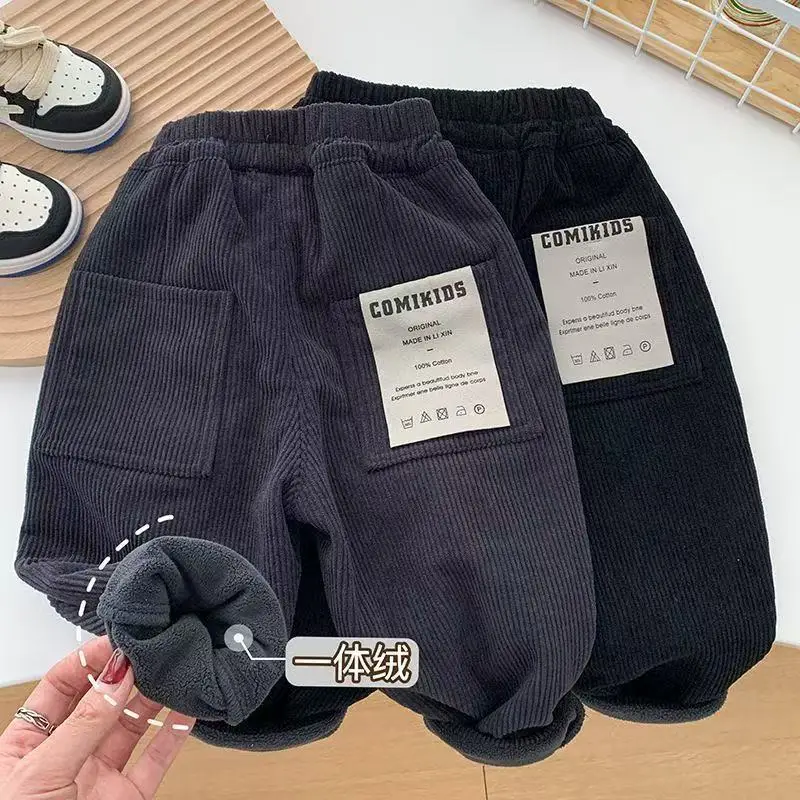 

Boys Pants Autumn And Winter 2025 New Baby Girl Trousers Children's Plush Thick Warm Casual Pants 90-140cm