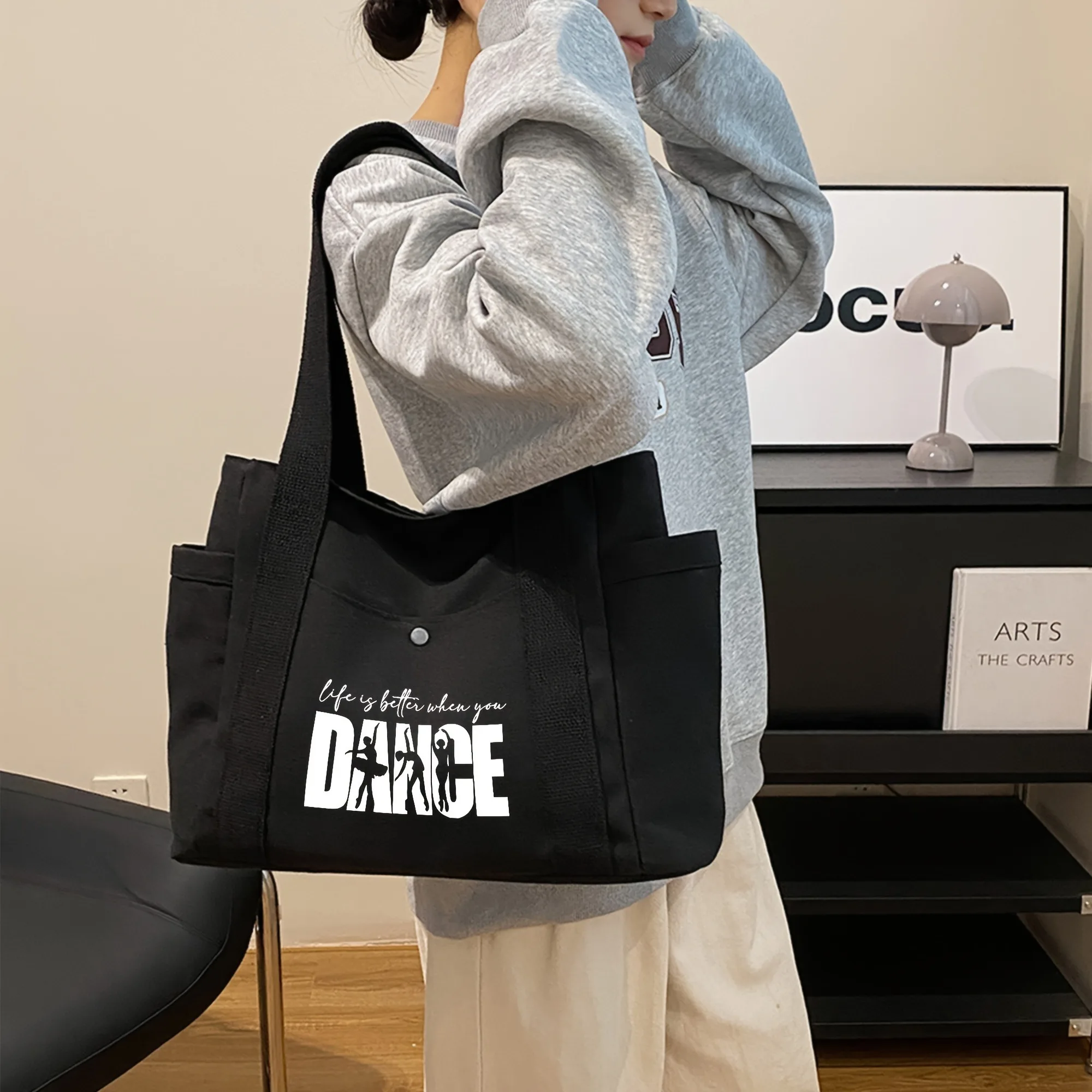 Dance-Inspired Printed Fashion Tote Bag, Large Capacity Multi-Pocket Work and Commuting Handbag view 5