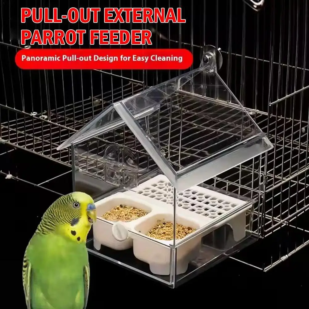 Pull-Out External Parrot Feeder Bird Bathtub Shower Box Case Water Bath Tub Cage Pet Supplies For Canary Budgerigar Cockatiel