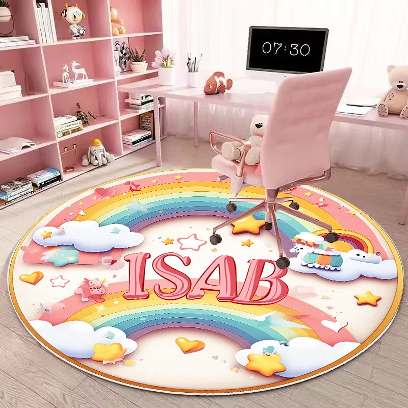 Rainbow Cartoon Round Carpet Home Bedroom Bedside Children's Room Cute Letters Thickened Plush Rugs Non-slip Mat Customizable