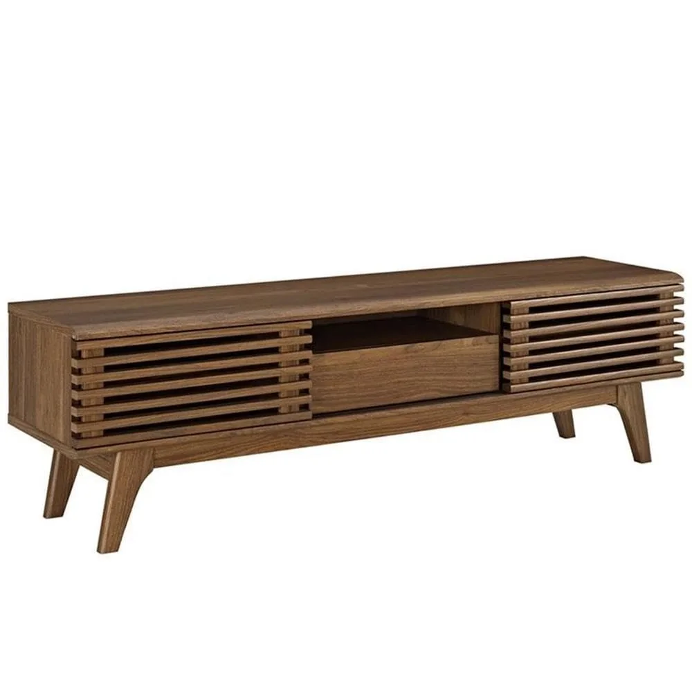 59in TV Stand Walnut Particleboard Sliding Doors Adjustable Shelf Cable Hole Living Room,Customized