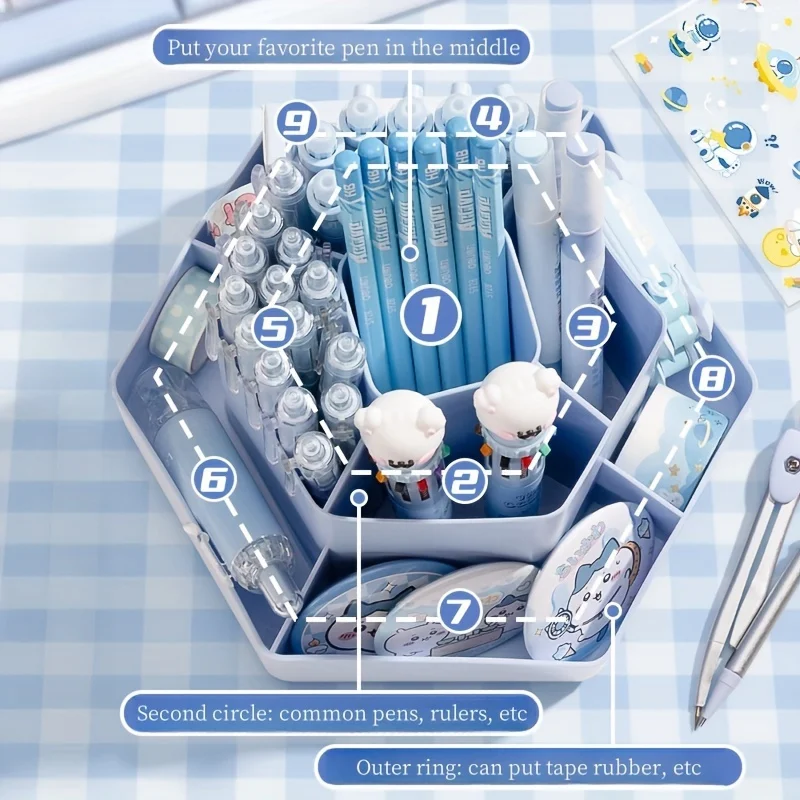 360-Degree Rotating Desk Organizer - Large Capacity, Multi-Functional Storage for Office Supplies, Cosmetics, Pens & Markers - I