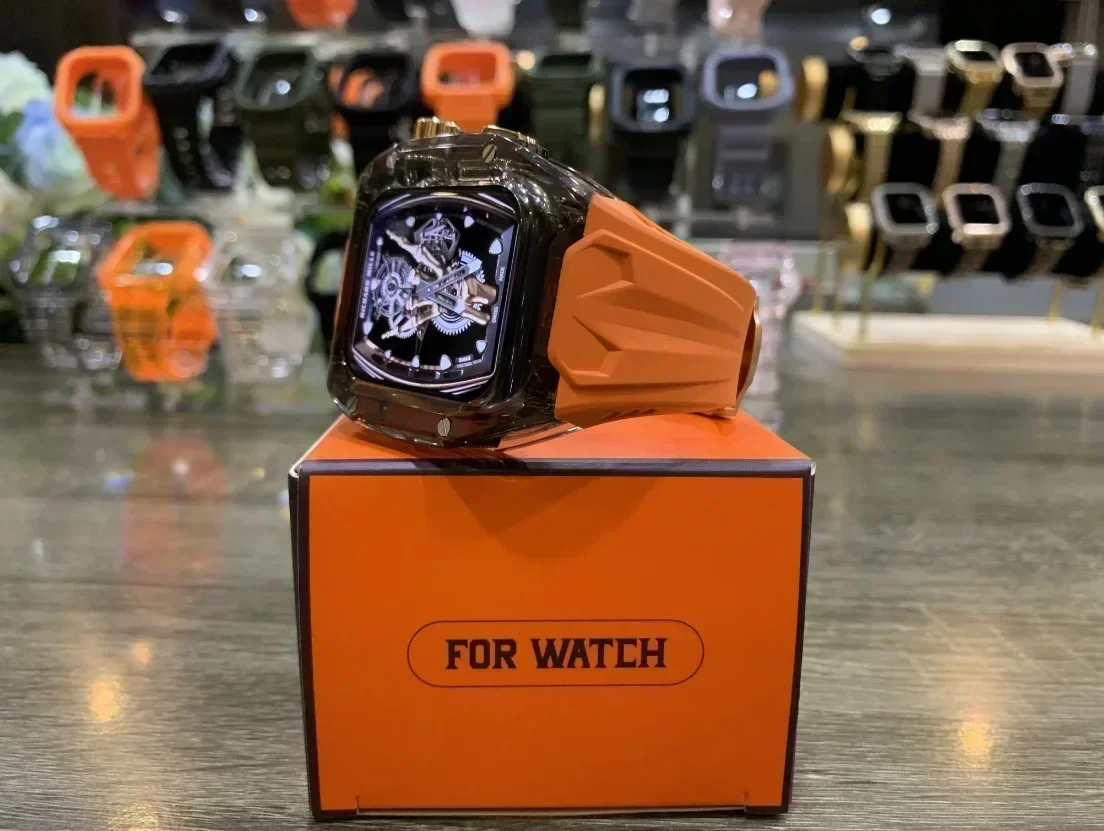 طقم تعديل شفاف لساعة أبل الترا 9 8 7 49 مللي متر 44 مللي متر 45 مللي متر حزام + حافظة لسلسلة IWatch 6 5 4 شريط مطاطي تجديد وزارة الدفاع