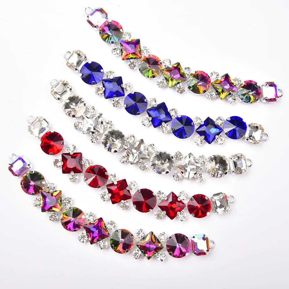 1Pcs Color Crystal Flip Flops Decorative Buckles Rhinestone Bikini Connectors Metal Chain Sew On Trim For Clothing Accessories