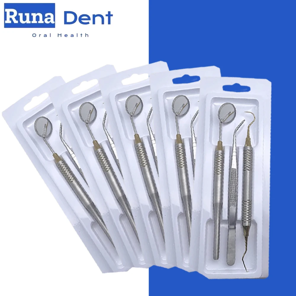Dental Stainless Steel Kit Mirror Tweezer Curved Explorer Oral Exam Hygiene Cleaning Instrument