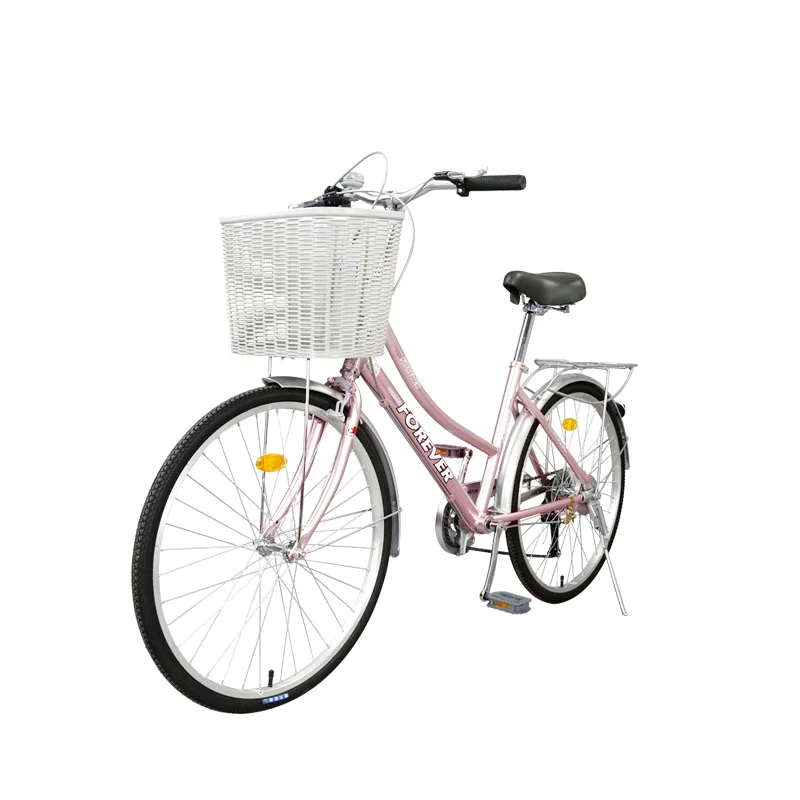 

FOREVER QF011 24" 26 Inch Man And Woman Aluminum Alloy Frame City Bike With Basket Cheap Tandem Bicycle