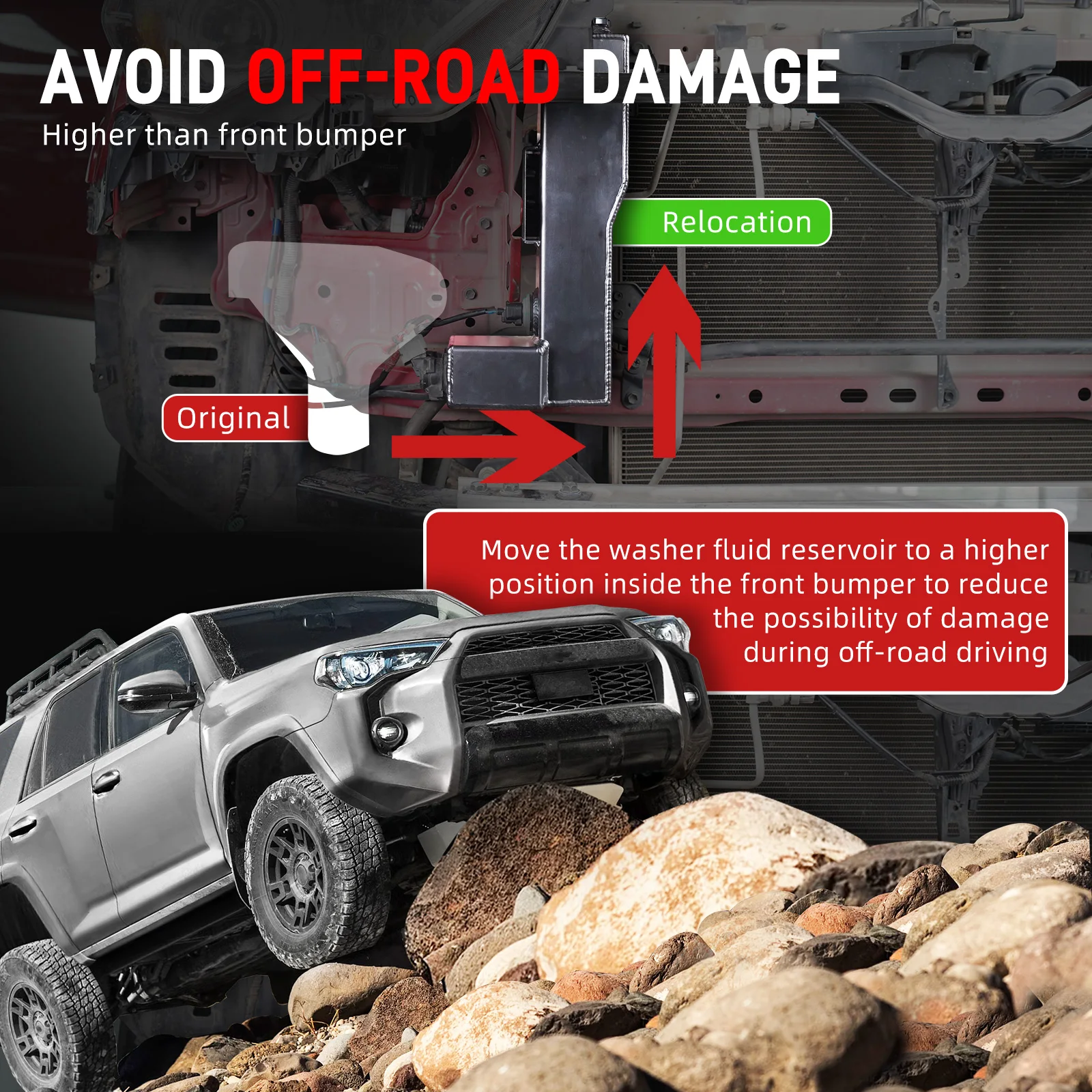 استبدال خزان سائل غسيل السيارات من الألومنيوم من BEVINSEE مع غطاء لسيارة Toyota 4Runner 14-24، استبدال 52103-35110، ملحقات السيارة