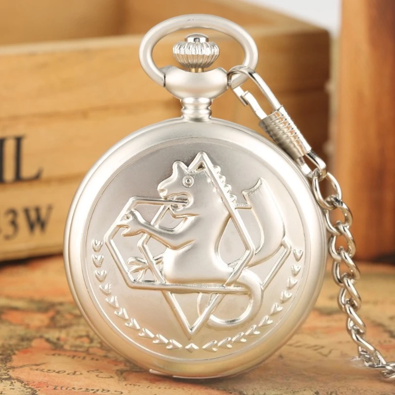 

Fullmetal Alchemist Anime Peripheral Pocket Watch Edward Cosplay Silver Pocket Watch Necklace Clock Accessories Collect Gifts