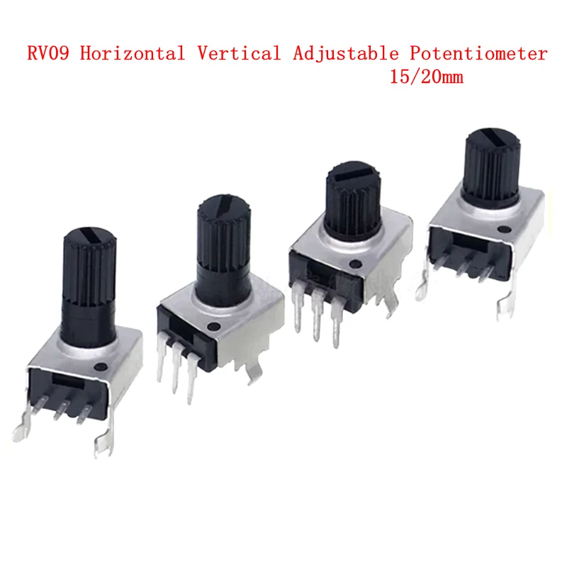 10PCS RV09 Horizontal Vertical Adjustable Potentiometer 15/20mm Shaft 1K 5k 10K 50K 100K 1M 0932 9 Type 3pin Seal Potentiometer