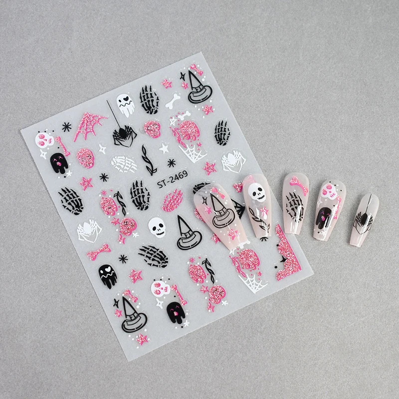3D ハロウィンネイルステッカーリトルスパイダーカボチャゴーストおかしいグリッターネイルステッカーフェスティバルネイル装飾マニキュアスライダー
