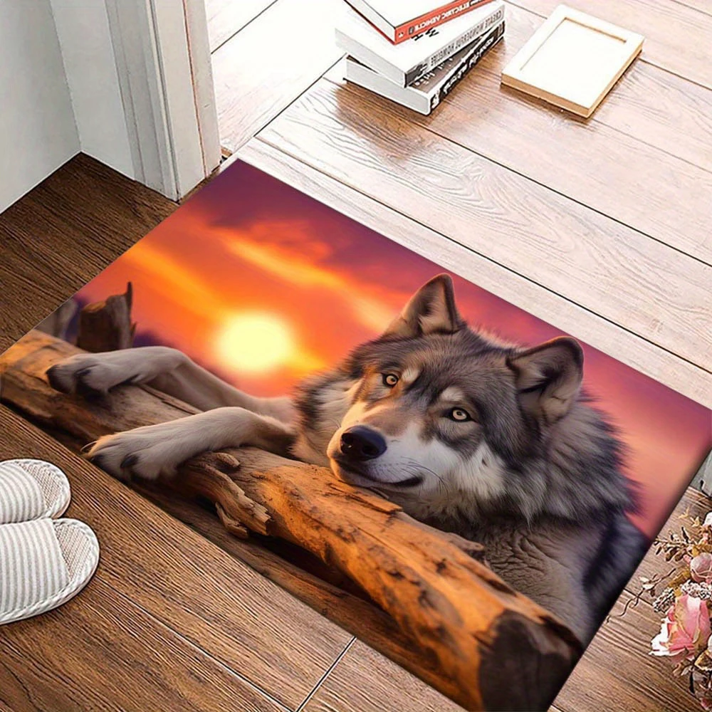 2D Flat-1pc Wolf Doorway Mat for Home Amazing Wolf Entrance Mat , Suitable for entrance,  rectangular carpet decoration.