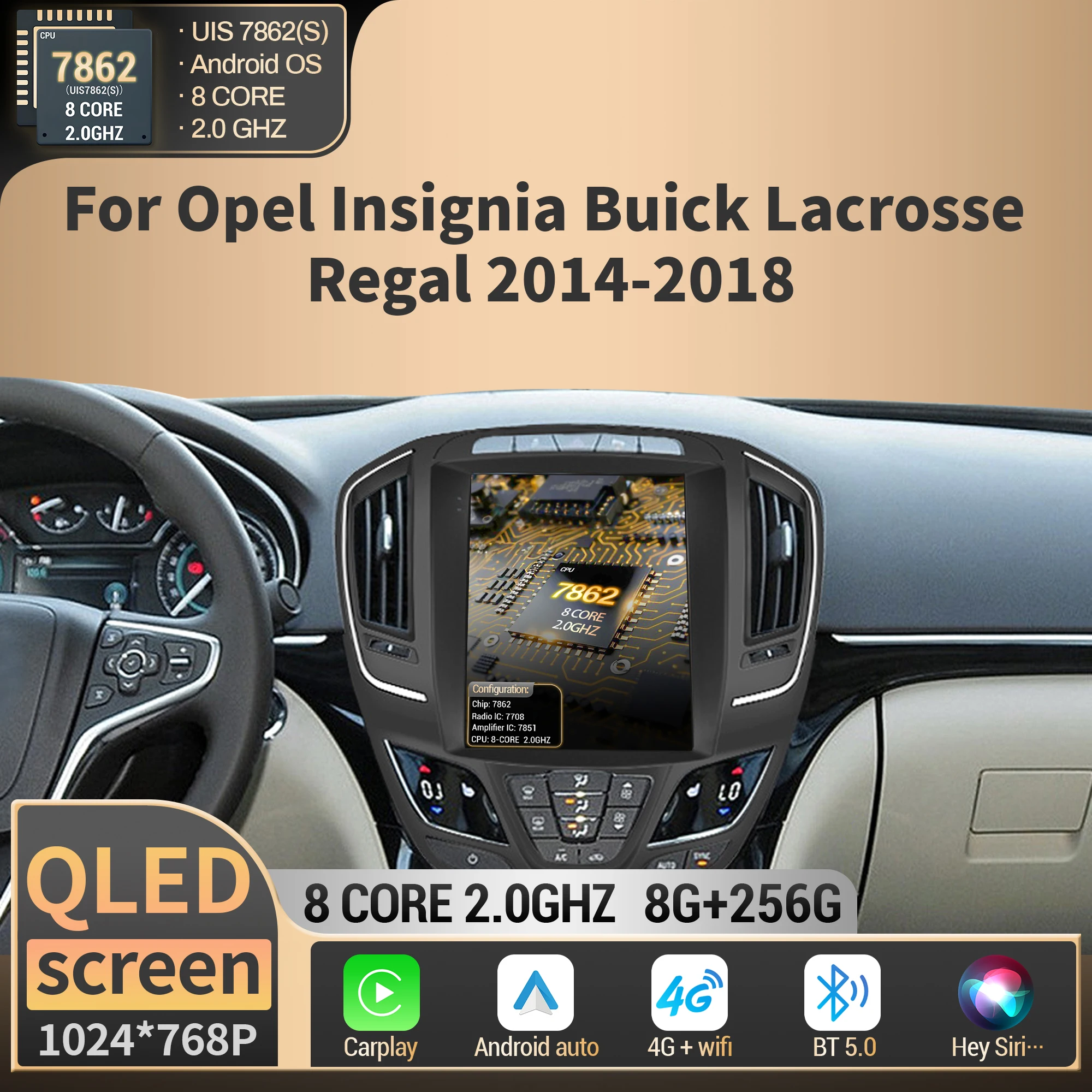 9.7 "لأوبل إنسيجنيا بويك لاكروس ريجال 2014 2015 2016 2017 2018 راديو السيارة BT Carplay الوسائط المتعددة الملاحة QLED الشاشة #1
