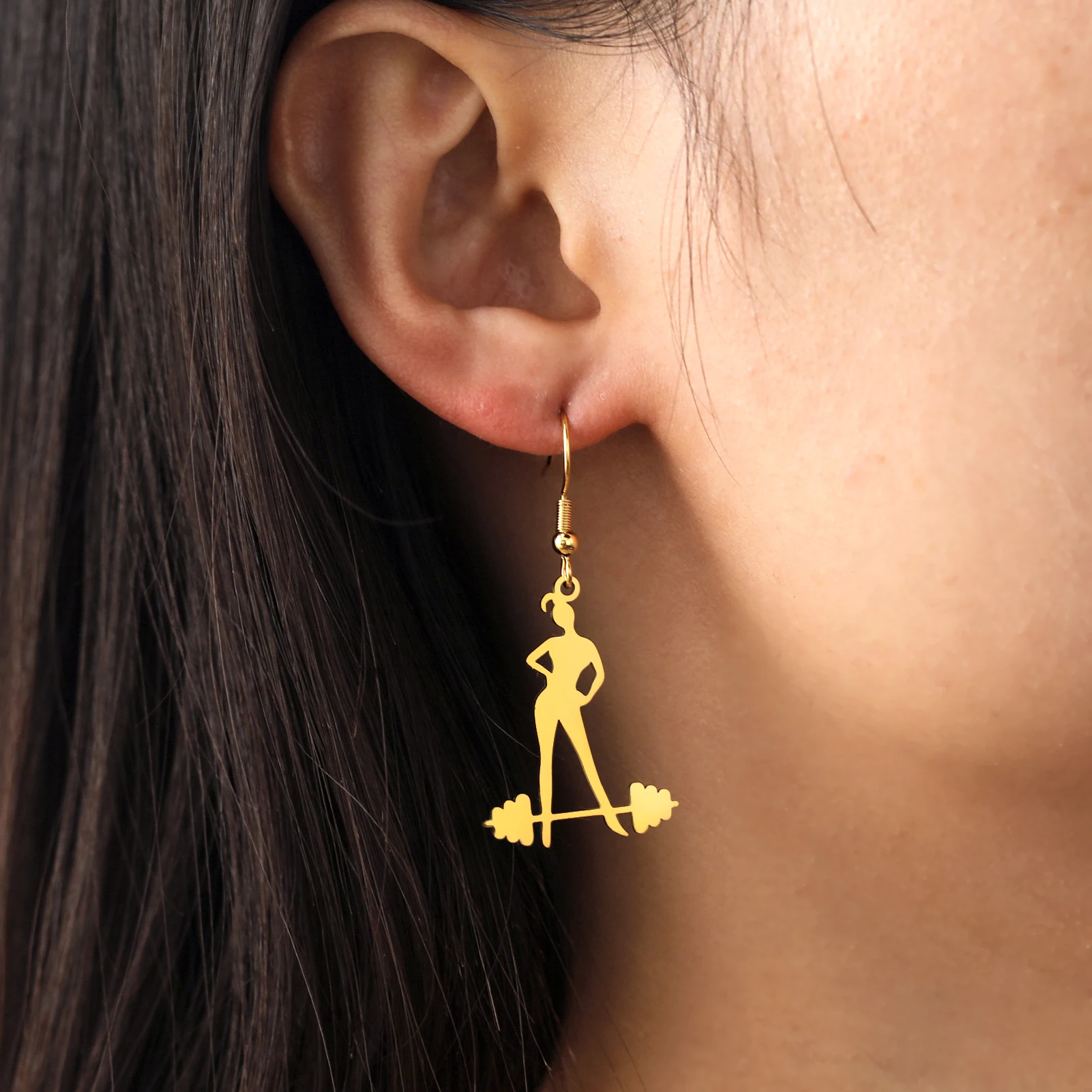 Unift Weight Lifting  Figure Dangle Earrings Stainless Steel Dumbbells Barbells Earring Creative Sport Player Jewelry Gift