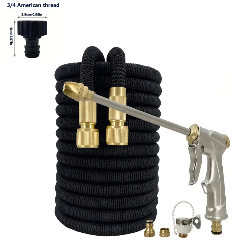 

High Pressure Garden Telescopic Hose Set, Metal Long Rod Adjustable Water Gun, Metal Quick Connector, Garden Watering Tool