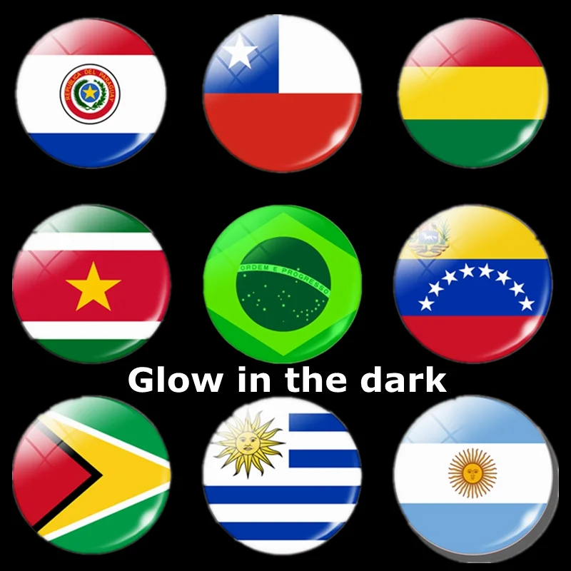 Luminous South America Flag 30MM Refrigerator Magnet fridge Venezuela Guyana Suriname Brazil Bolivia Paraguay Argentina Souvenir